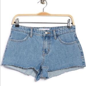 Topshop Tilly Raw Hem Mid Denim Shorts Size 6